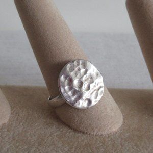 925 Sterling Silver Ring Hammered Sz 9.5 Round Wide Face 15mm MEXICO